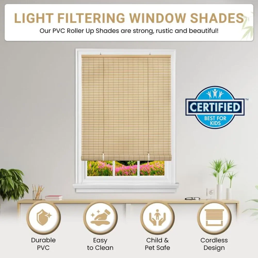 PowerSellerUSA Oval Cordless Blinds, Roll-Up Roller Shades for Windows and